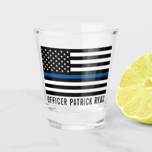 Polizei Thin Blue Line American Flag Name Schnapsglas
