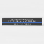 Polizei Thin Blue Line Einfacher Monogramm Name Schreibtischnamensplakette (Vorderseite )