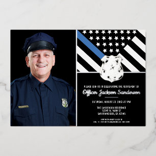 Polizei Thin Blue Line Flag Foto Ruhestand Folieneinladung