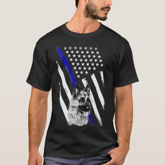 Polizei Thin Blue Line Flag K 9 Einheit Hund Deuts T-Shirt (Vorderseite)