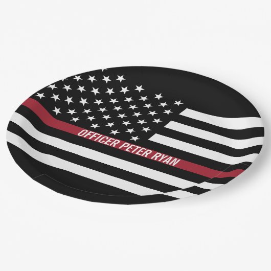 Polizei Thin Red Line American Flag Name Pappteller (Schrägansicht)