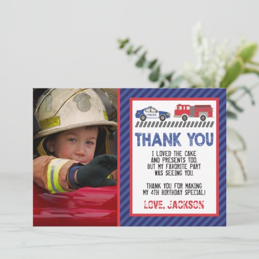 Polizei und Feuer danke Ihnen Karte mit Foto (Stehend Vorderseite)