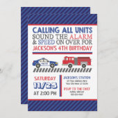 Polizei und Feuer Einladung zum Geburtstag mit Ums (Vorne/Hinten)