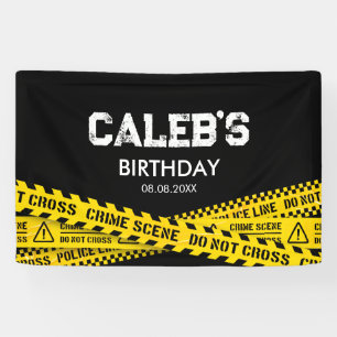 Polizeiabsperrung mit gelben Absperrbändern Banner