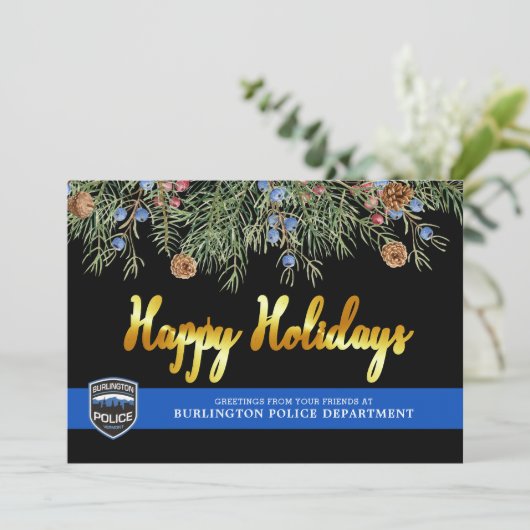 Polizeiabteilung Weihnachten Thin Blue Line Happy (Stehend Vorderseite)