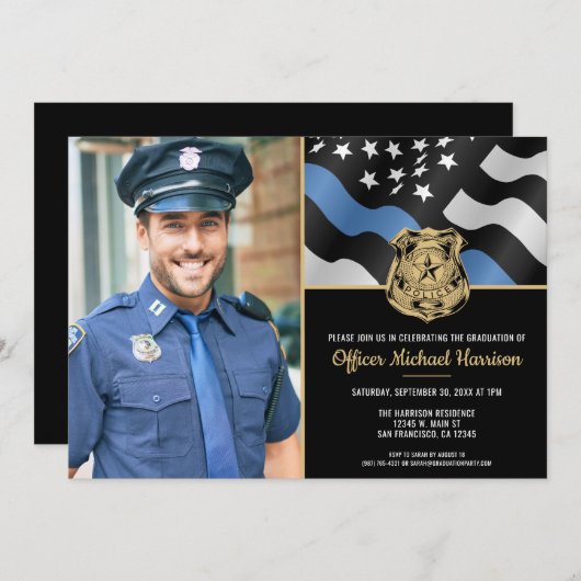 Polizeiakademie Abschluss Foto für Strafverfolgung Einladung (Vorne/Hinten)