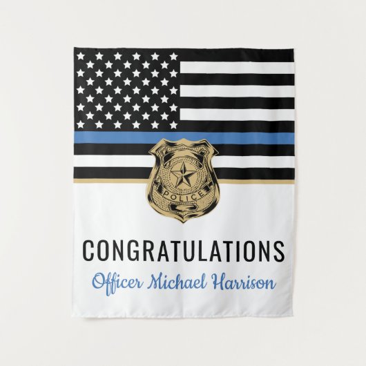 Polizeiakademie Abschluss Thin Blue Line Party Wandteppich (Vorderseite)