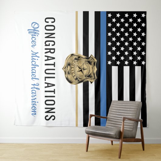 Polizeiakademie Abschluss Thin Blue Line Party Wandteppich (Beispiel (Horizontal))