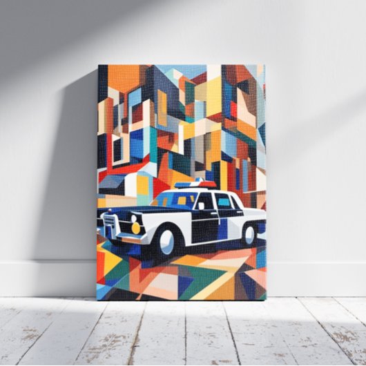 Polizeiauto Kubist Canvas Print Leinwanddruck