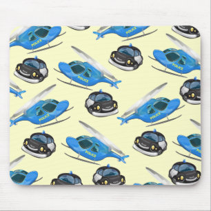 Polizeiauto und Hubschrauber Mousepad