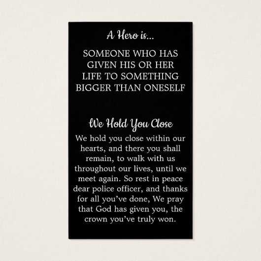 Polizeibeamte Beerdigung Gebet-Karte Thin Blue Lin (Rückseite)