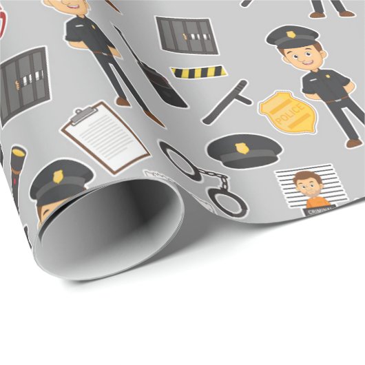 Polizeibeamte Birthday Party Grau Geschenkpapier (Rolleneckpunkt)