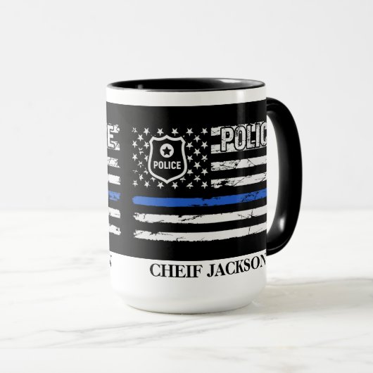 Polizeibeamte Blue Line Flag Abzeichen Kaffee Tass Tasse (VorderseiteRechts)