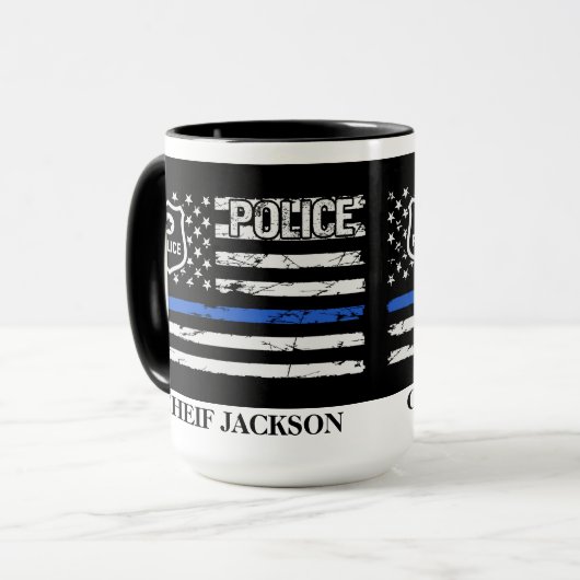 Polizeibeamte Blue Line Flag Abzeichen Kaffee Tass Tasse (Vorderseite Links)