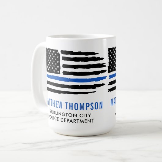 Polizeibeamte Flag Personalisiert dünne blaue Lini Kaffeetasse (Vorderseite Links)