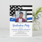 Polizeibeamte Graduierungspartei Foto Blaue Flagge Einladung (Stehend Vorderseite)