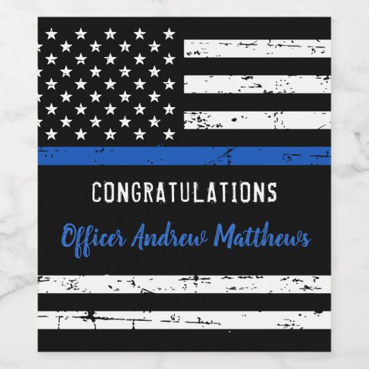Polizeibeamte gratulieren Thin Blue Line Flag Weinetikett (Einzelnes Label)
