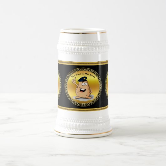 Polizeibeamte Kartoffel mit blauem Polizeihut Bierglas (Mittel)