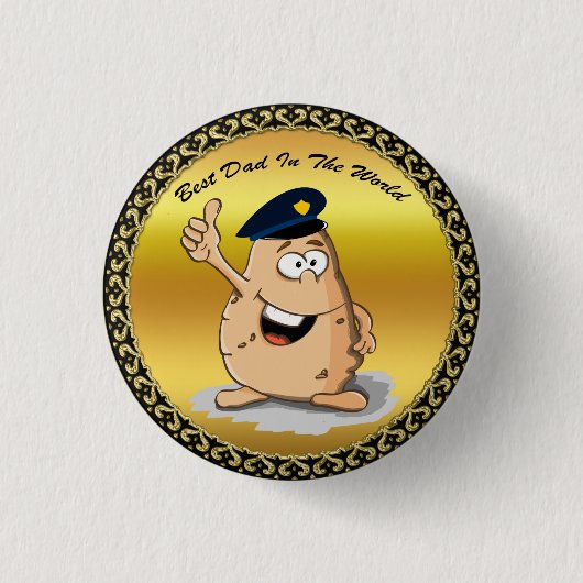 Polizeibeamte Kartoffel mit blauem Polizeihut Button (Vorderseite)