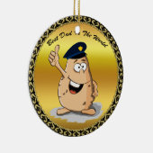 Polizeibeamte Kartoffel mit blauem Polizeihut Keramik Ornament (Rechts)