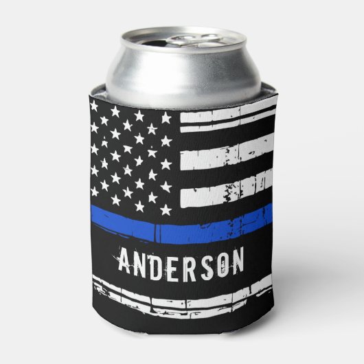 Polizeibeamte personalisiert Thin Blue Line Dosenkühler (Kanne Vorderseite)