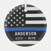 Polizeibeamte personalisiert Thin Blue Line Ornament Aus Glas (Vorderseite)
