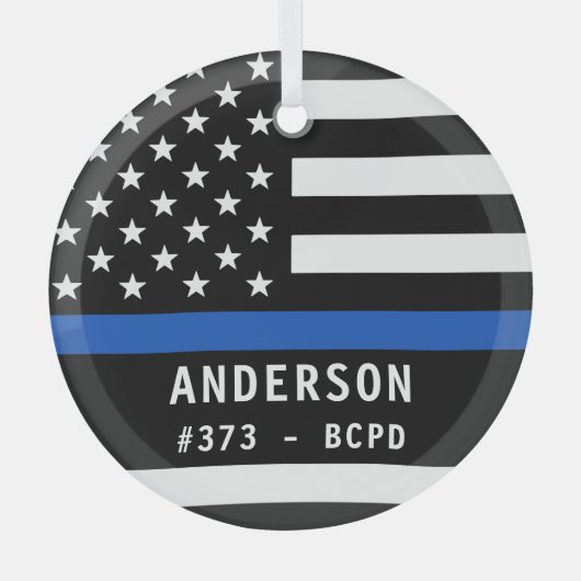 Polizeibeamte personalisiert Thin Blue Line Ornament Aus Glas (Vorderseite)