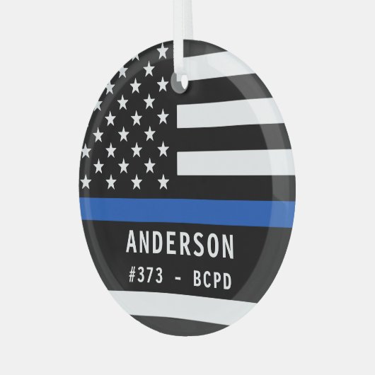 Polizeibeamte personalisiert Thin Blue Line Ornament Aus Glas (Vorderseite links)
