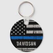 Polizeibeamte personalisiert Thin Blue Line Schlüsselanhänger (Vorderseite)