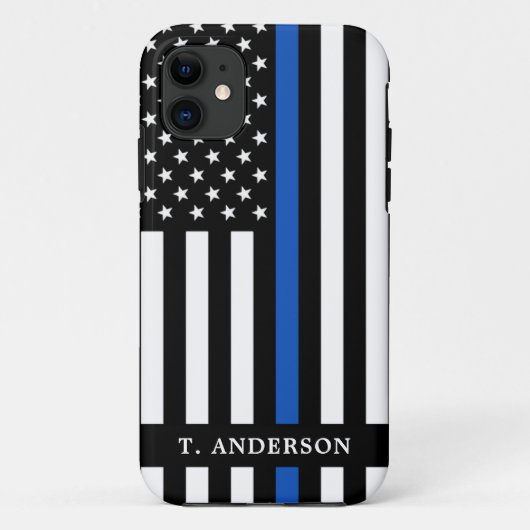 Polizeibeamte Personalisierte Thin Blue Line Case-Mate iPhone Hülle (Rückseite)