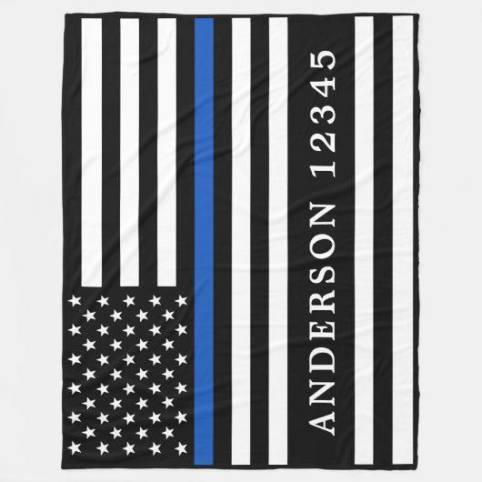 Polizeibeamte Personalisierte Thin Blue Line Fleecedecke (Vorderseite)
