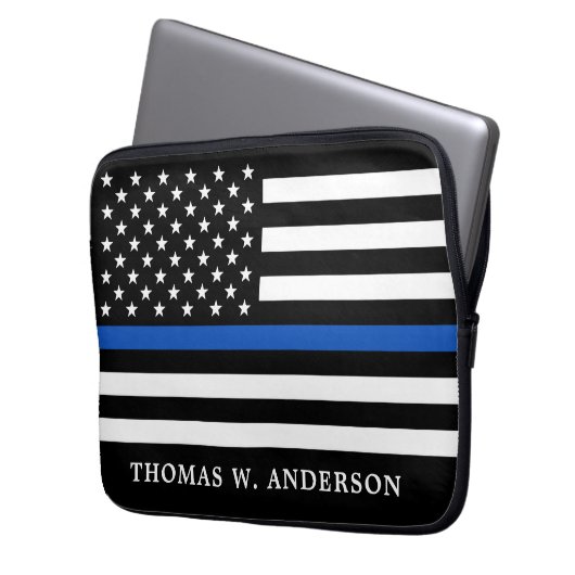 Polizeibeamte Personalisierte Thin Blue Line Laptopschutzhülle (Vorderseite Links)
