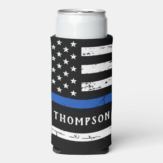 Polizeibeamte Personalisierte Thin Blue Line Selters Dosenkühler (Seltzer Vorderseite)