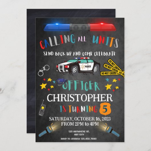 Polizeibeamte Polizei zum Geburtstag Einladung (Vorne/Hinten)