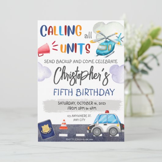 Polizeibeamte Polizist Geburtstagspartei Einladung (Stehend Vorderseite)