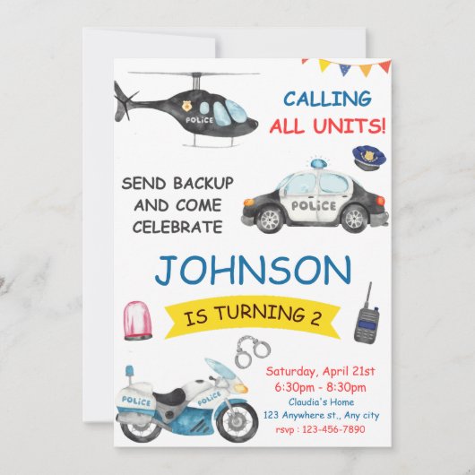 Polizeibeamte Polizist Geburtstagspartei Einladung (Vorderseite)