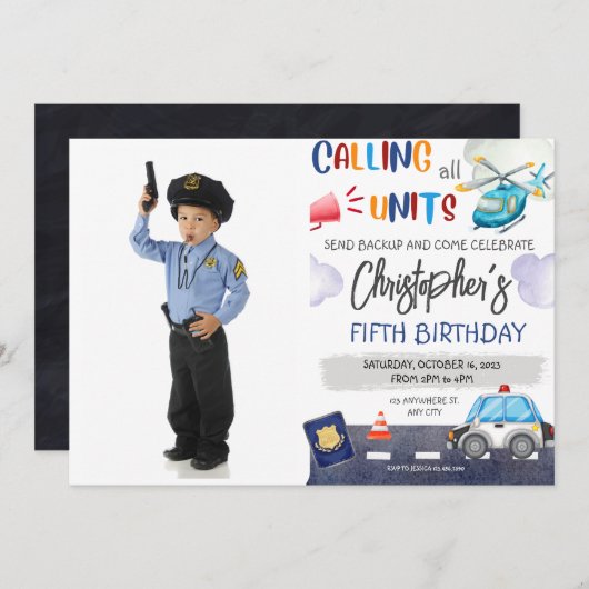 Polizeibeamte Polizist Geburtstagspartei Einladung (Vorne/Hinten)