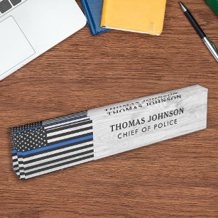 Polizeibeamte Rustic Wood Thin Blue Line Flag Namensplakette