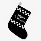 Polizeibeamte Schwarz-Weiß-Checkerboard Kleiner Weihnachtsstrumpf (Vorderansicht (hängend))