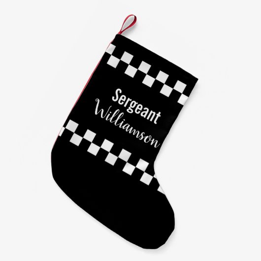 Polizeibeamte Schwarz-Weiß-Checkerboard Kleiner Weihnachtsstrumpf (Vorderansicht (hängend))