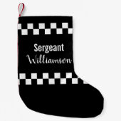 Polizeibeamte Schwarz-Weiß-Checkerboard Kleiner Weihnachtsstrumpf (Vorderseite)