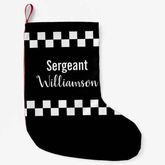 Polizeibeamte Schwarz-Weiß-Checkerboard Kleiner Weihnachtsstrumpf (Vorderseite)