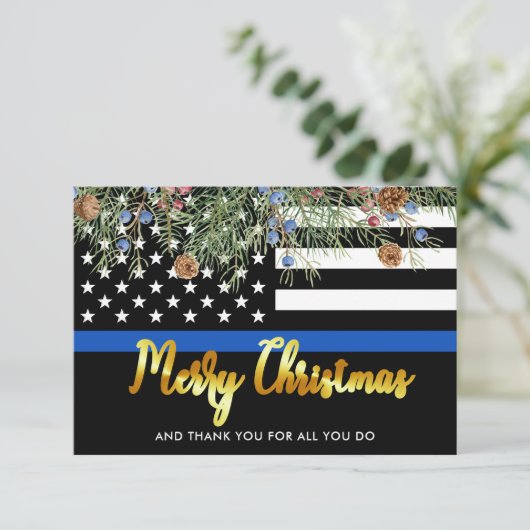 Polizeibeamte Strafverfolgung frohe Weihnachten Dankeskarte (Stehend Vorderseite)
