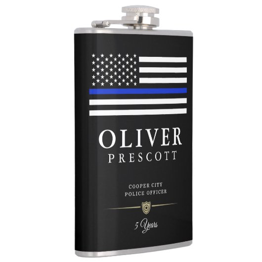 Polizeibeamte| Thin Blue Line Thin Black Flachmann (Rechts)