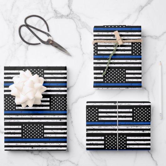 Polizeibeamte überreicht amerikanische Flaggen-bla Geschenkpapier Set (Vorderseite)