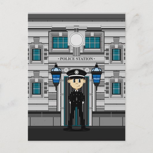 Polizeibeamte und Polizeistation Postkarte (Vorderseite)