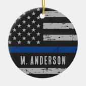 Polizeibeamte - US-amerikanische Flagge - Blaue Li Keramik Ornament (Vorne)