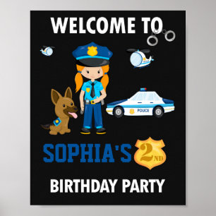 Polizeibeamte willkommen Party-Zeichen Girl-Polize Poster