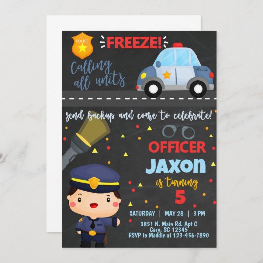 Polizeibeamte zum Geburtstag einladen. in Einladung (Vorne/Hinten)