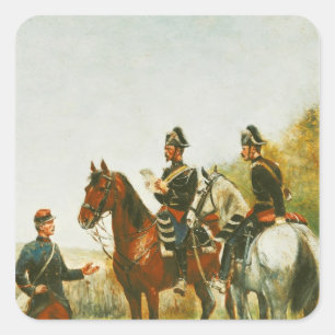 Polizeibeamten auf einem Inspektions-Ausflug Quadratischer Aufkleber